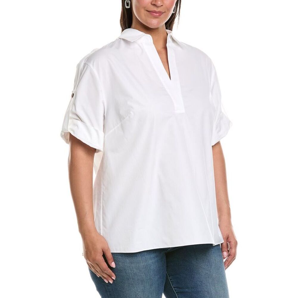 Lafayette 148 New York Womens  Plus Sleeve Popover Shirt, White